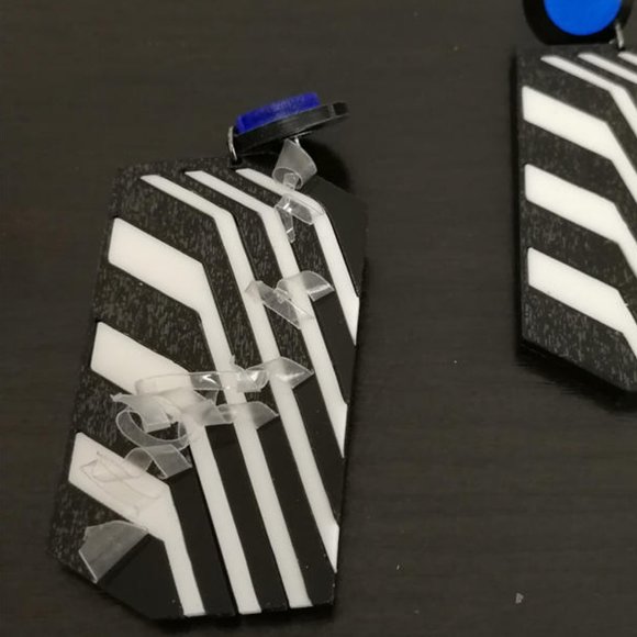 Stripe Drop Dangle Earrings Big Black White Acrylic Earrings - Picture 4 of 10